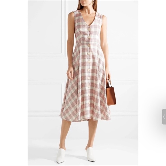 VERONICA BEARD Finn ecru checked crepe midi dress Sz M/8 - Picture 2 of 6